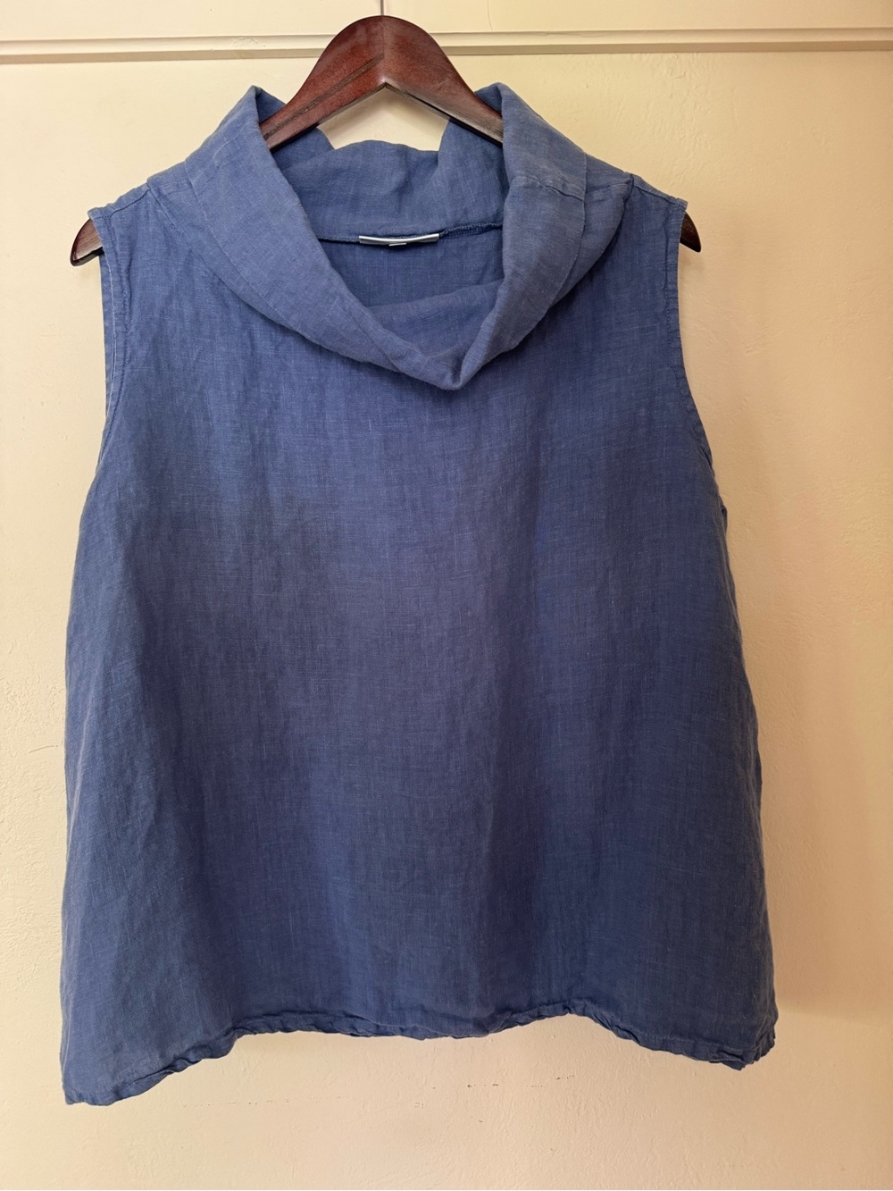 Bryn Walker Linen Cowl Neck Top Blue Lagenlook Sleeveless Medium USA
